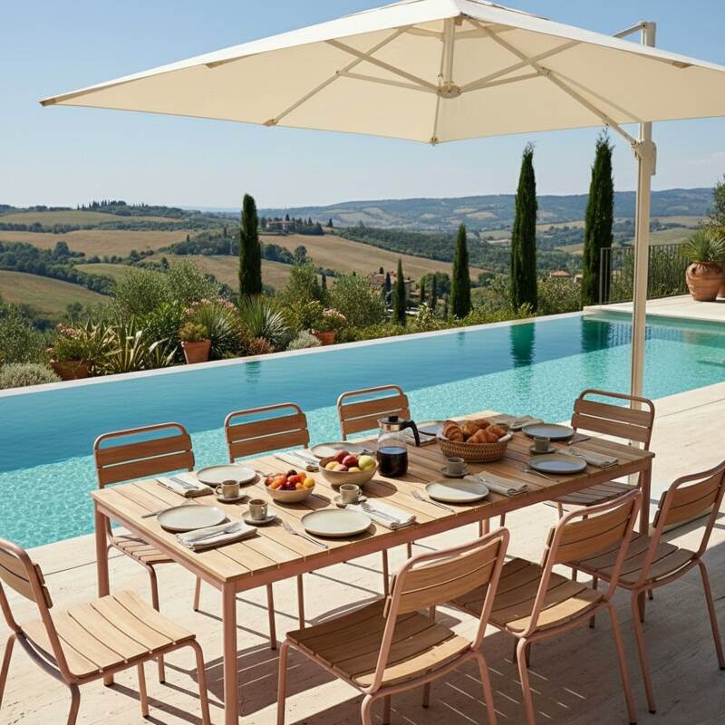 Table de jardin effet bois en métal et polywood 180x90 cm et 8 chaises (2/6)