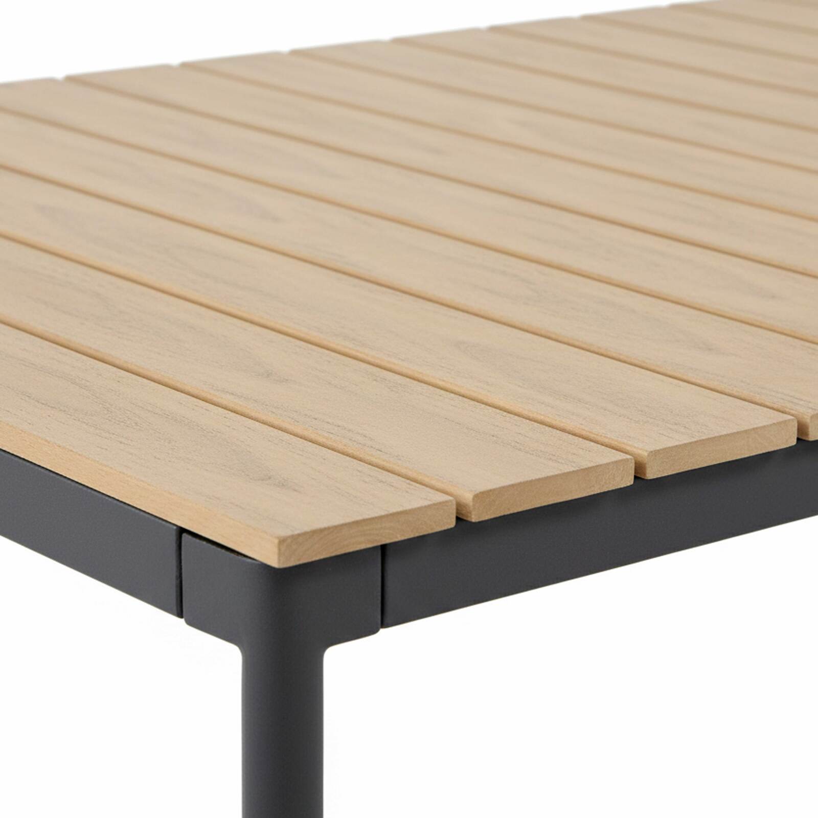 Table de jardin effet bois en métal et polywood 180x90 cm et 8 chaises