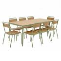 Table de jardin effet bois en métal et polywood 180x90 cm et 8 chaises