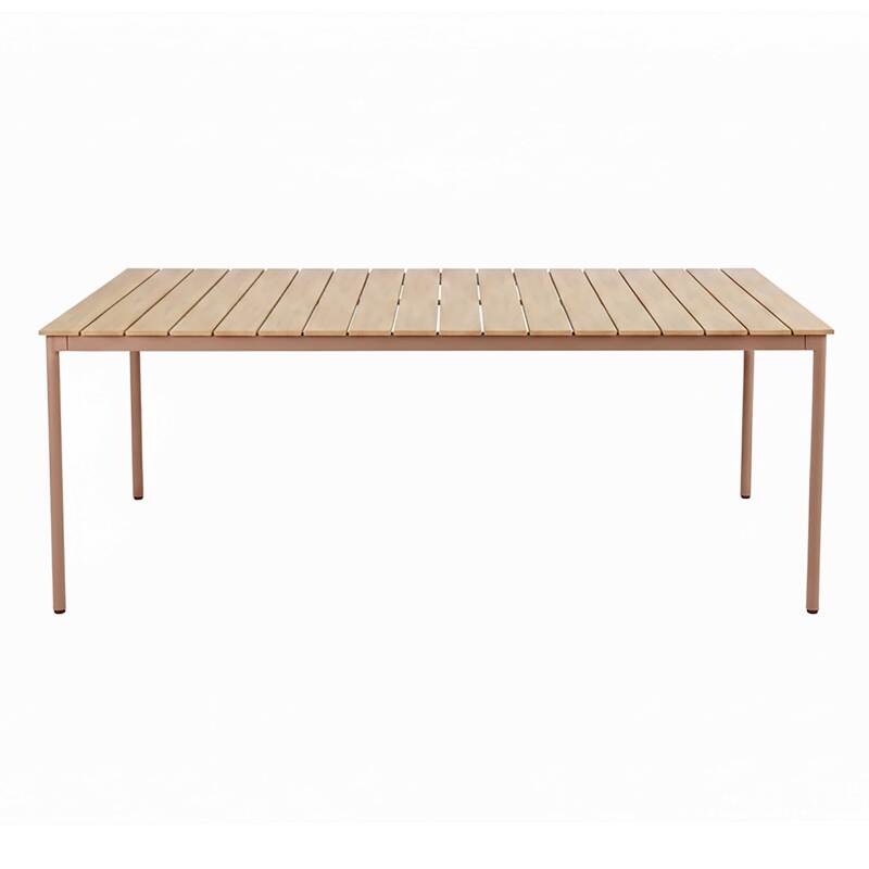 Table de jardin effet bois en métal et polywood 8 personnes 180x90 cm
