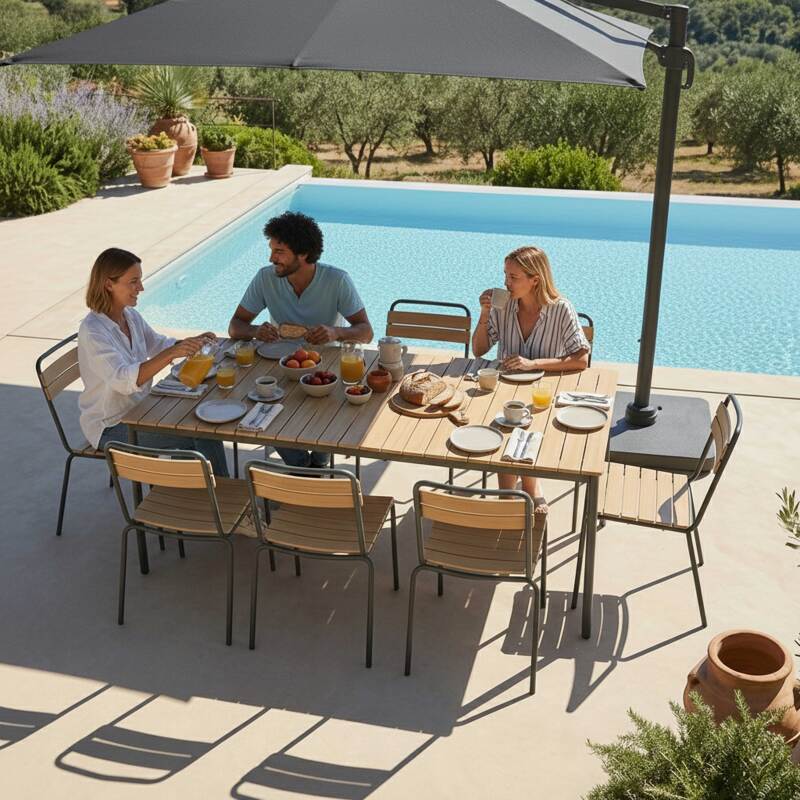 Table de jardin effet bois en métal et polywood 8 personnes 180x90 cm (5/6)