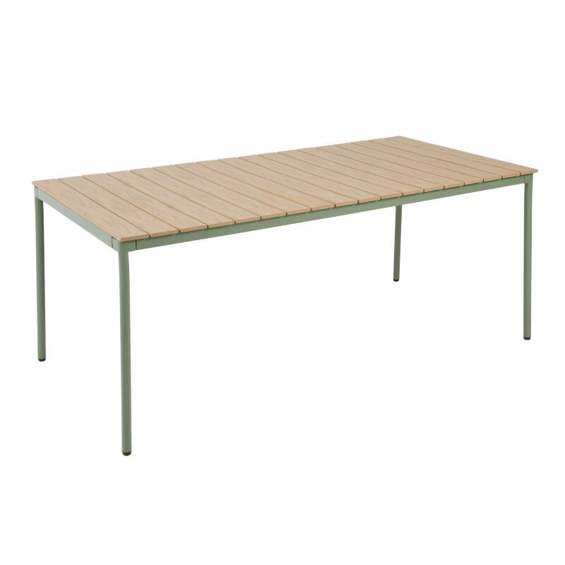 Table de jardin effet bois en métal et polywood 8 personnes 180x90 cm
