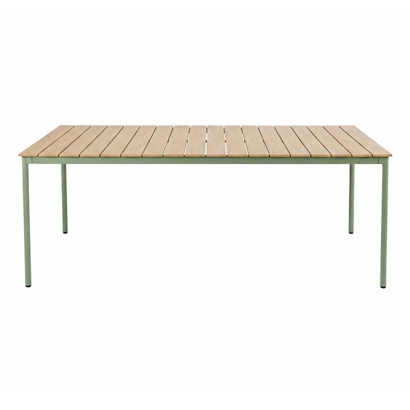 Table de jardin effet bois en métal et polywood 8 personnes 180x90 cm