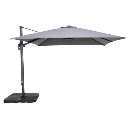 Parasol déporté 3x3 m carré inclinable rotatif 360° et 4 dalles à lester remplissables