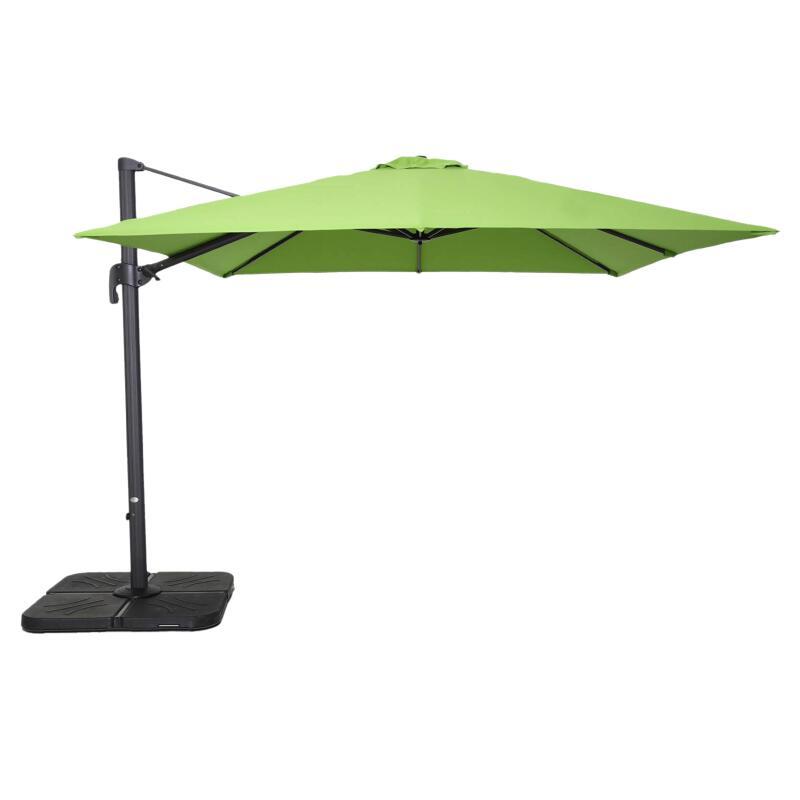 Parasol déporté 3x3 m carré inclinable rotatif 360° et 4 dalles à lester remplissables