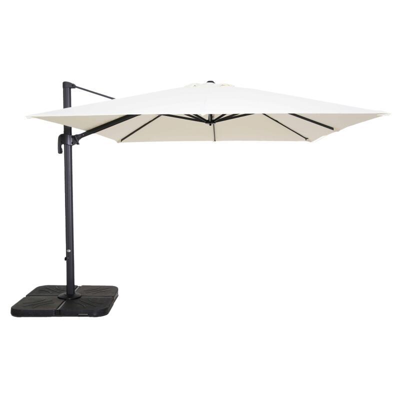 Parasol déporté 3x3 m carré inclinable rotatif 360° et 4 dalles à lester remplissables