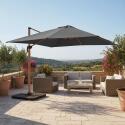 Parasol déporté 3x3 m carré inclinable rotatif 360° et 4 dalles à lester remplissables