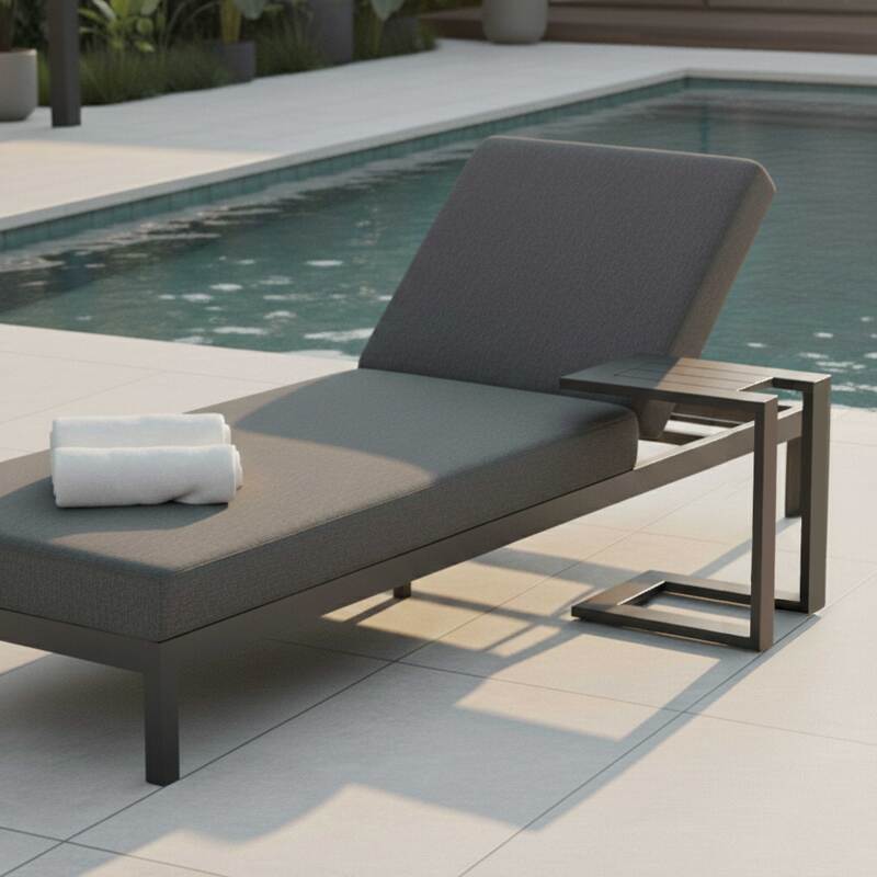 Bain de soleil aluminium inclinable 5 positions avec coussin et tablette
