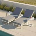 Bains de soleil aluminium inclinables 5 positions avec coussin et tablette - Lot de 2