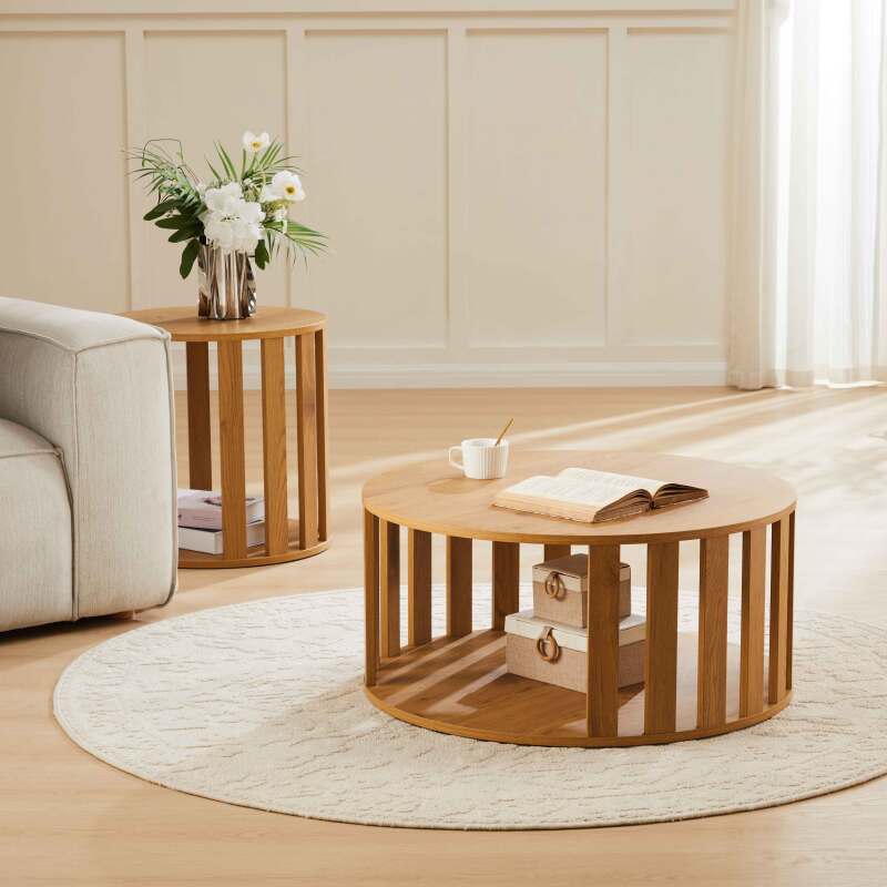 Tables basses gigognes effet bois rondes Ø50 et Ø75 cm - Par 2 - Ambiance