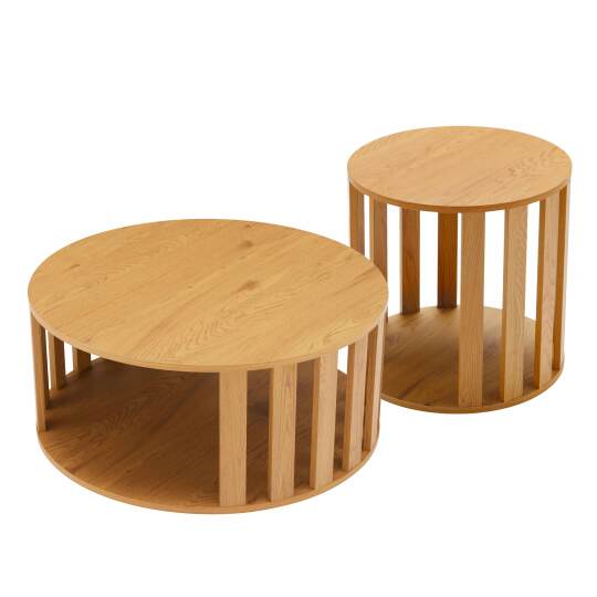 Tables basses gigognes effet bois rondes Ø50 et Ø75 cm - Par 2 | Oviala