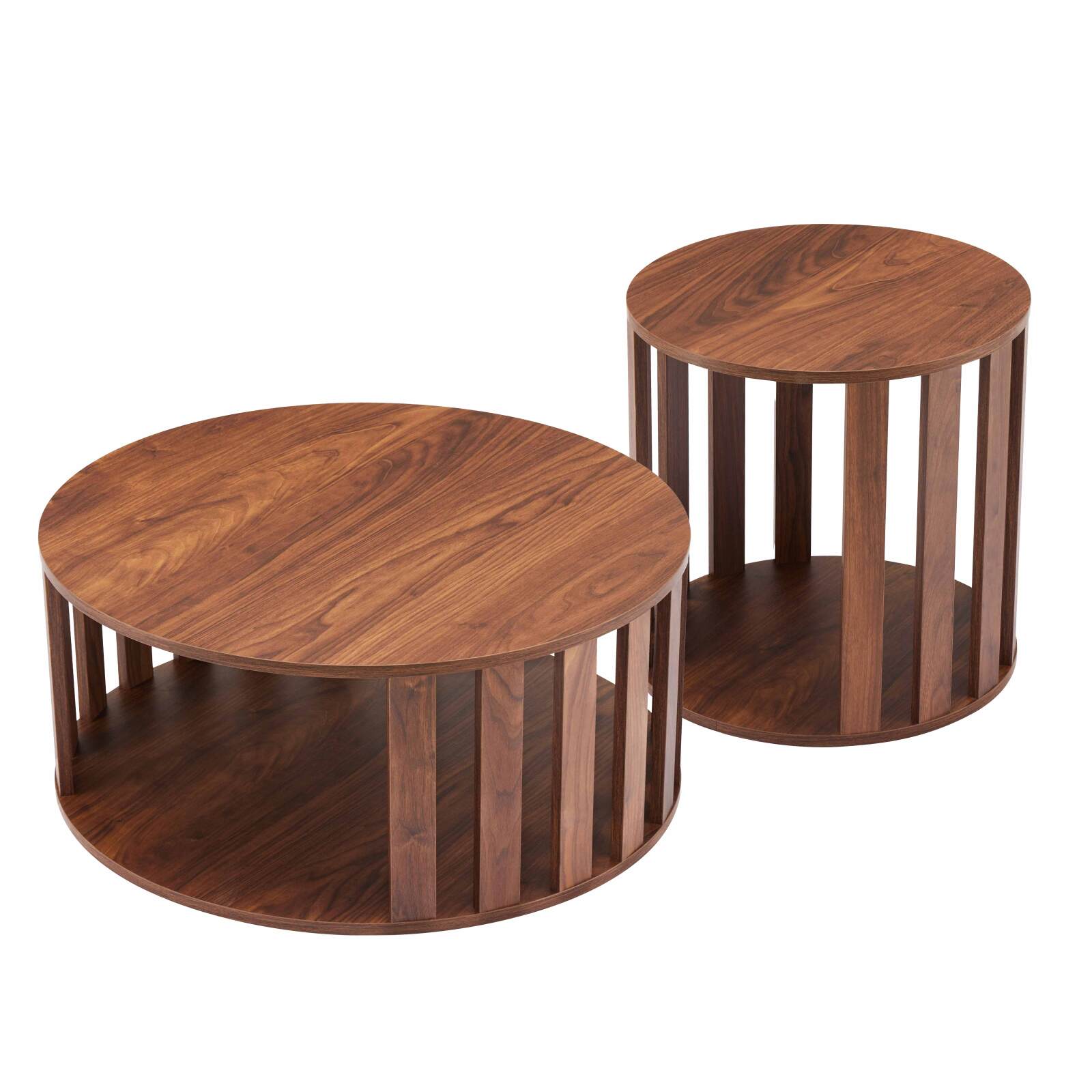 Tables basses gigognes effet bois rondes Ø50 et Ø75 cm - Par 2