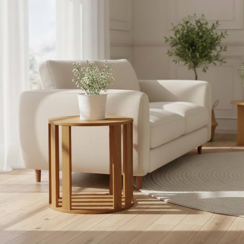 Table basse effet bois FSC® ronde Ø50 cm - Ambiance