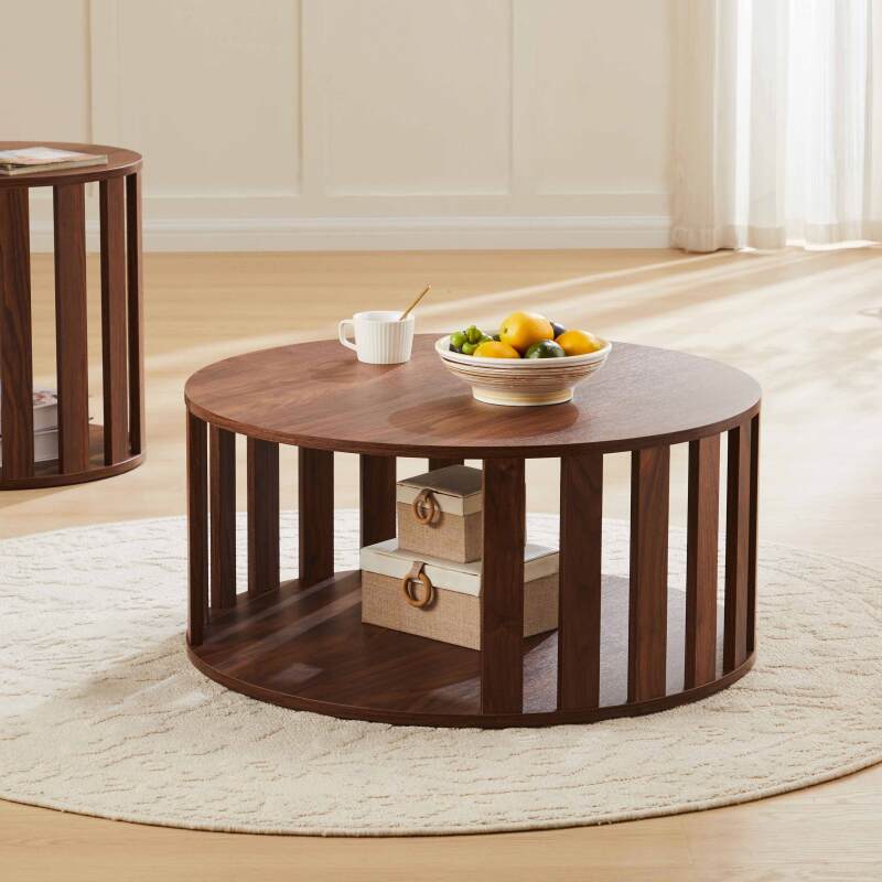Table basse effet bois FSC® ronde Ø75 cm - Ambiance