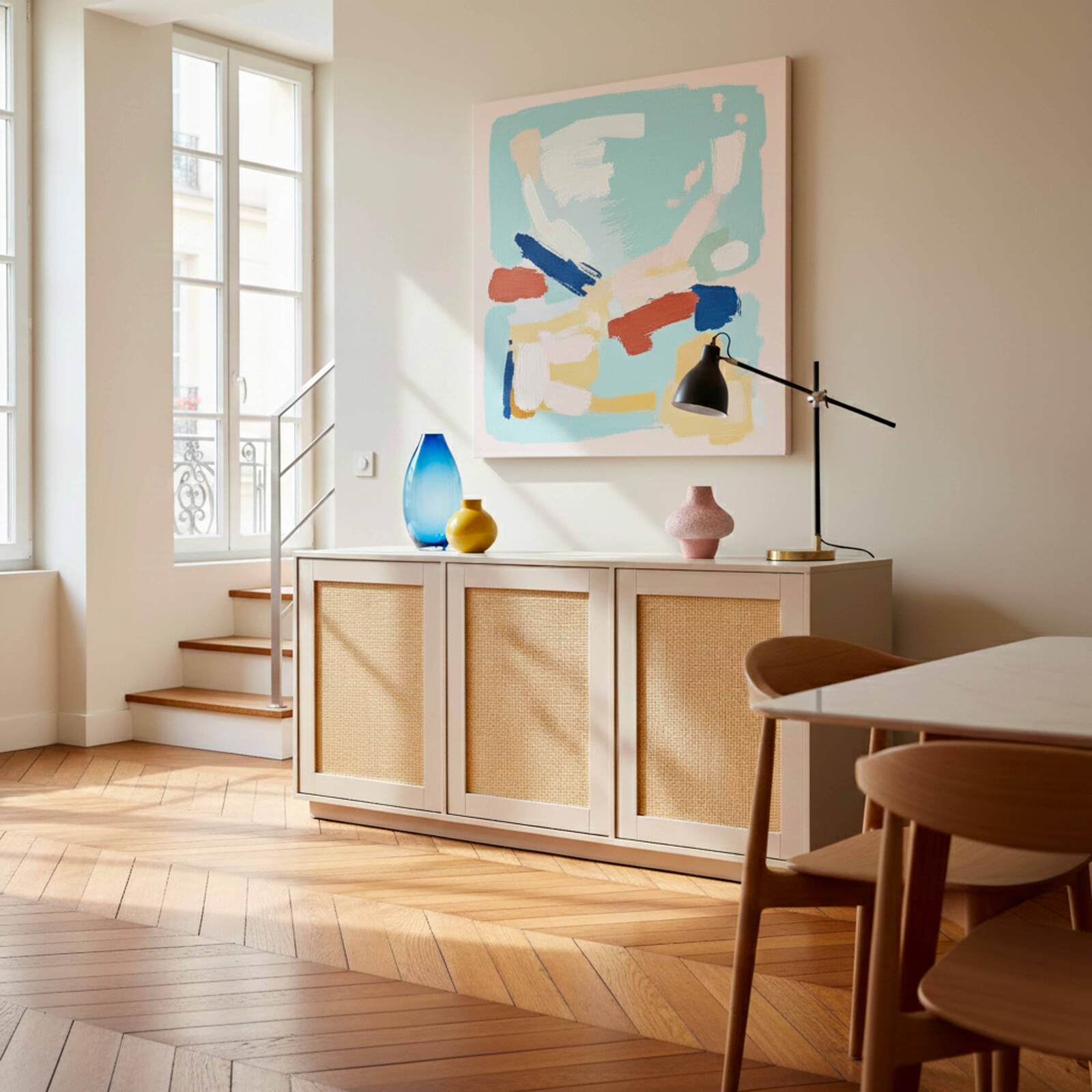 Buffet effet bois FSC® 3 portes 160 cm style scandinave 