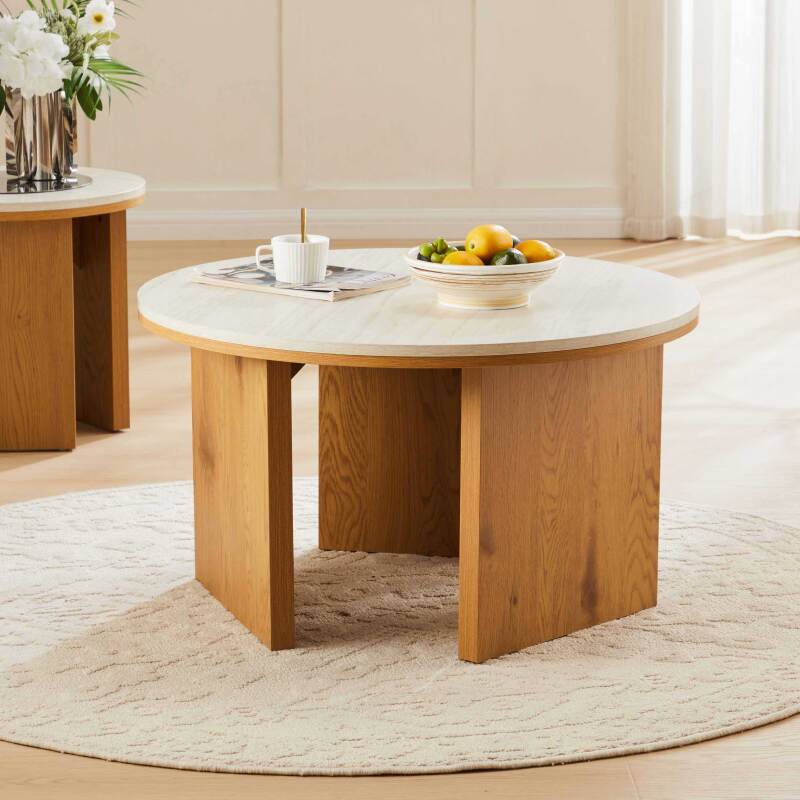 Table basse effet bois ronde Ø80 cm - Ambiance