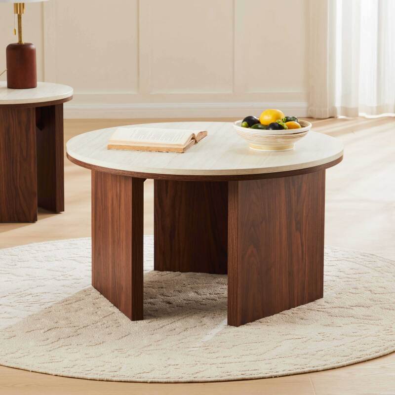 Table basse effet bois FSC® ronde Ø80 cm - Ambiance