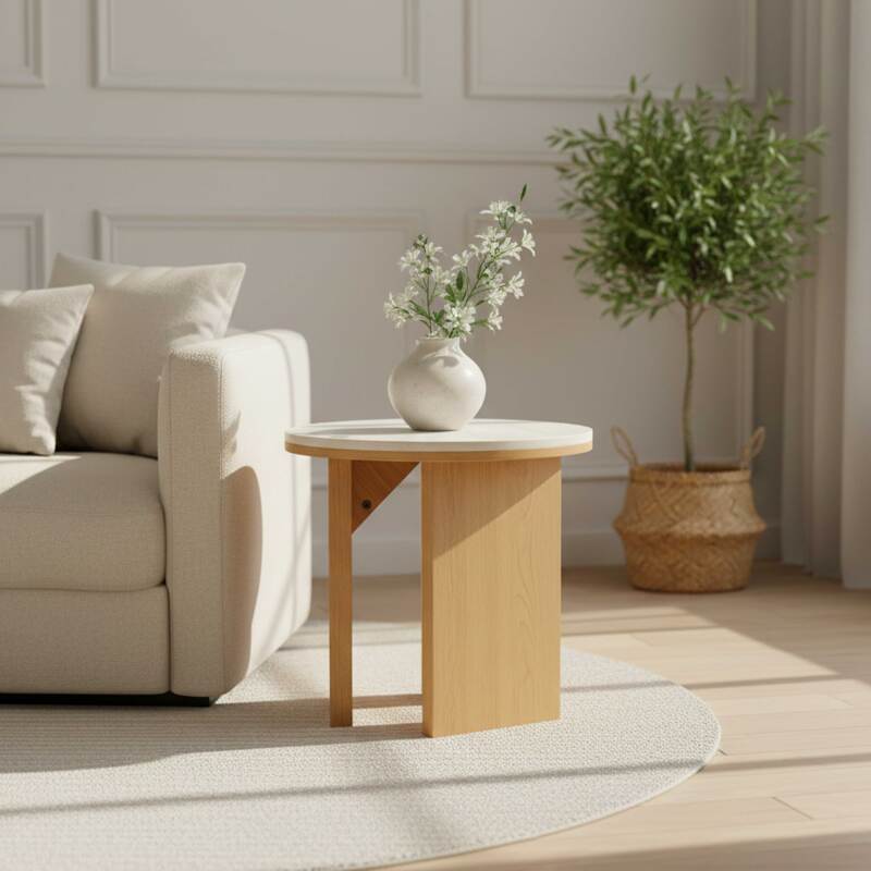 Table basse effet bois ronde Ø50 cm - Ambiance
