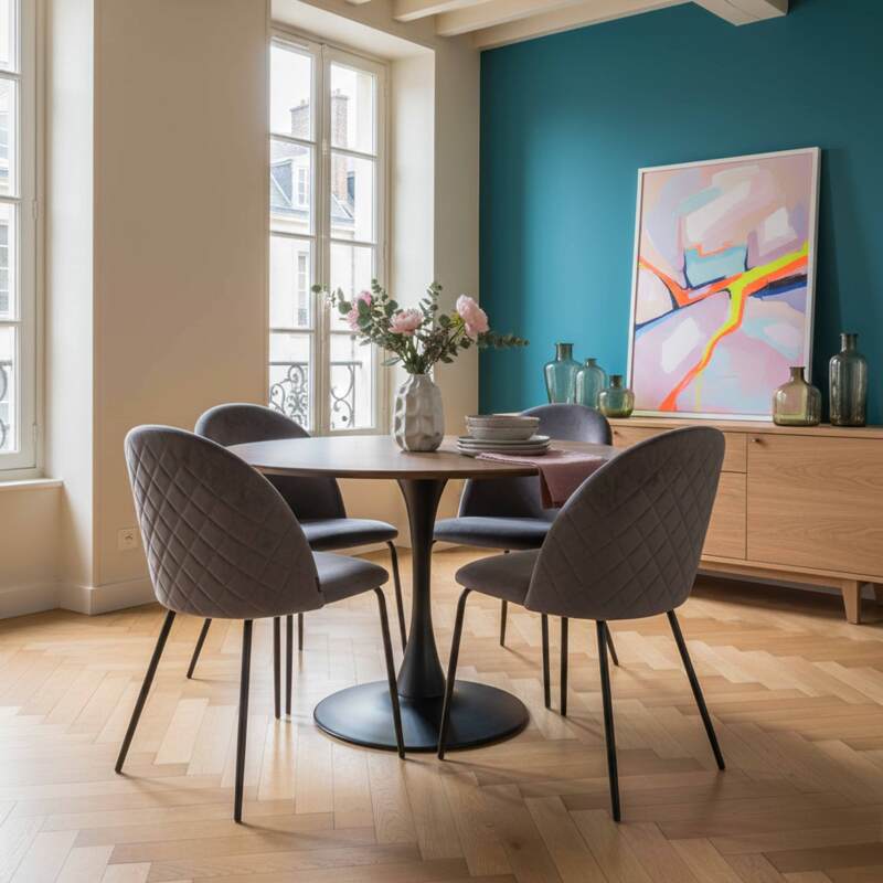 Chaises en velours et métal - Lot de 4