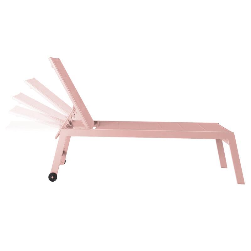 Bains de soleil aluminium et textilène inclinables 5 positions avec roues - Lot de 2 (3/6)