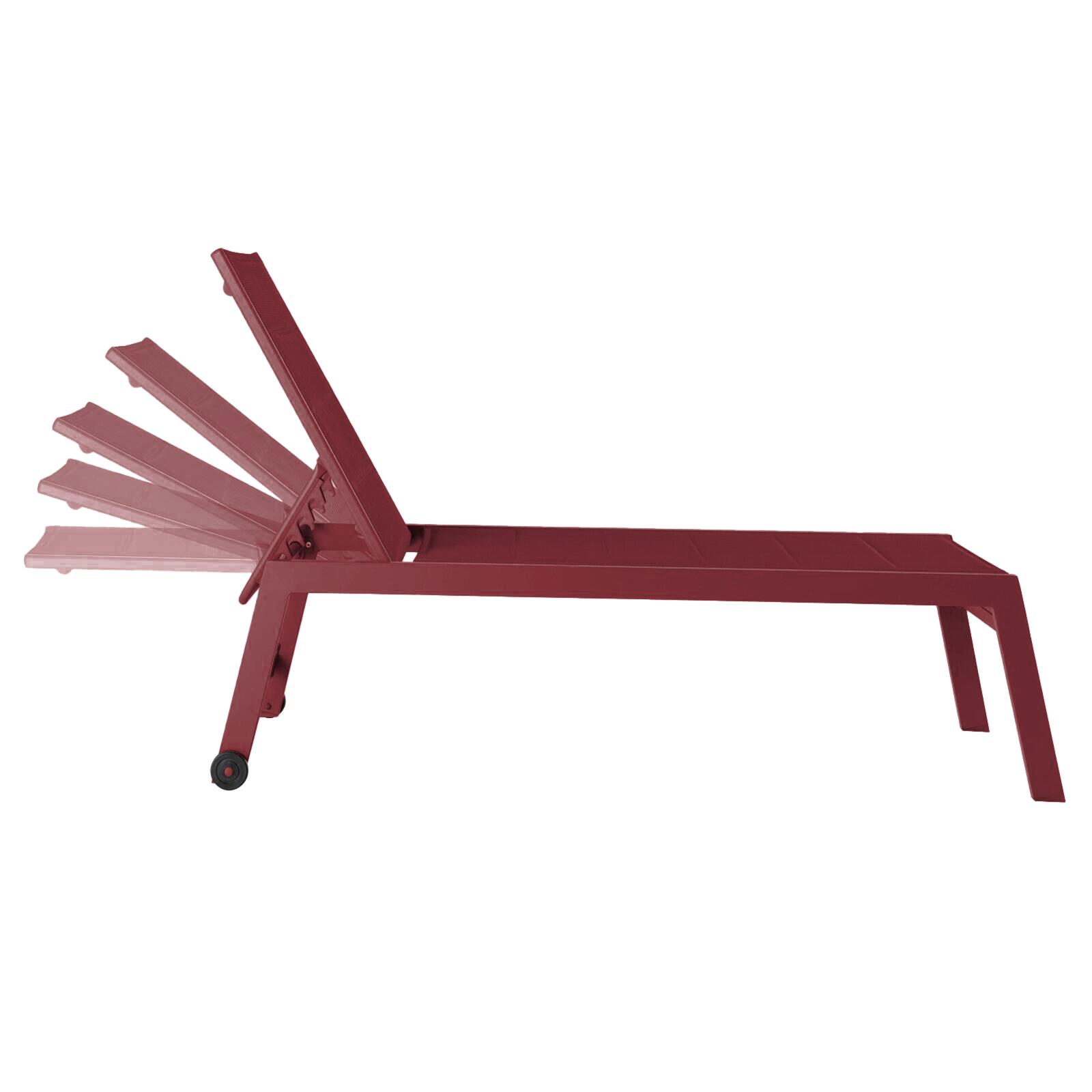 Bains de soleil aluminium et textilène inclinables 5 positions avec roues - Lot de 2