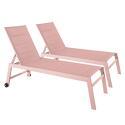 Bains de soleil aluminium et textilène inclinables 5 positions avec roues - Lot de 2