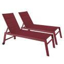 Bains de soleil aluminium et textilène inclinables 5 positions avec roues - Lot de 2