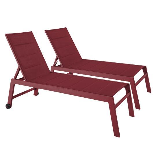 Lot de 2 bains de soleil avec roues inclinables 5 positions | Oviala
