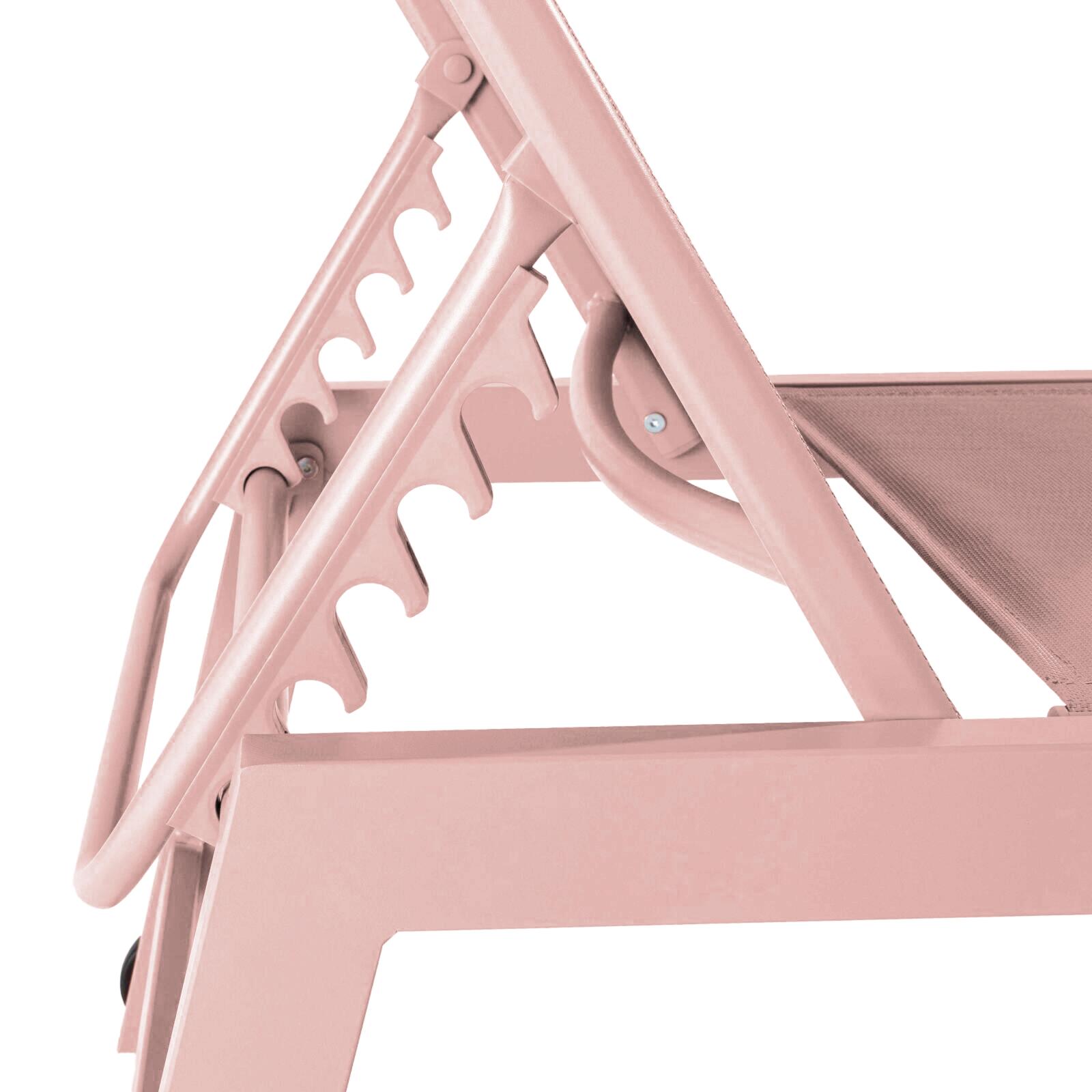 Bains de soleil aluminium et textilène inclinables 5 positions avec roues - Lot de 2