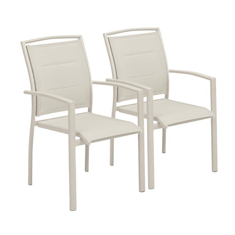 Chaises de jardin en aluminium et textilène avec accoudoirs - Lot de 2