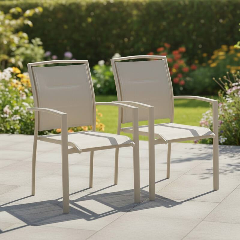 Chaises de jardin en aluminium et textilène avec accoudoirs - Lot de 2 - Ambiance