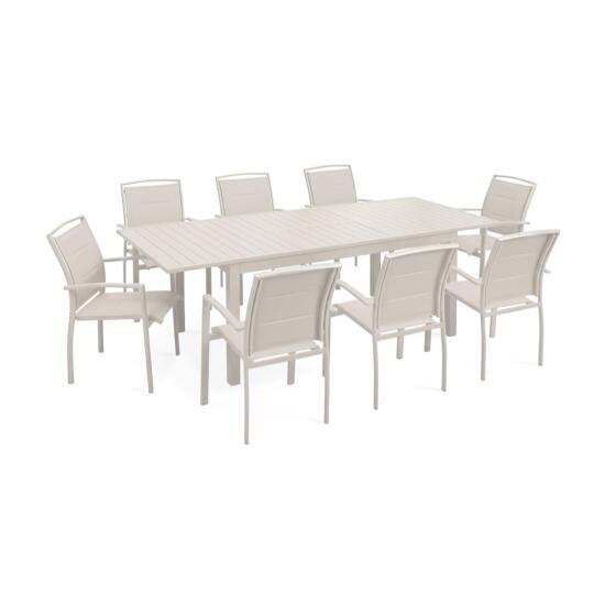 Table de jardin rectangulaire extensible avec 8 fauteuils | Oviala