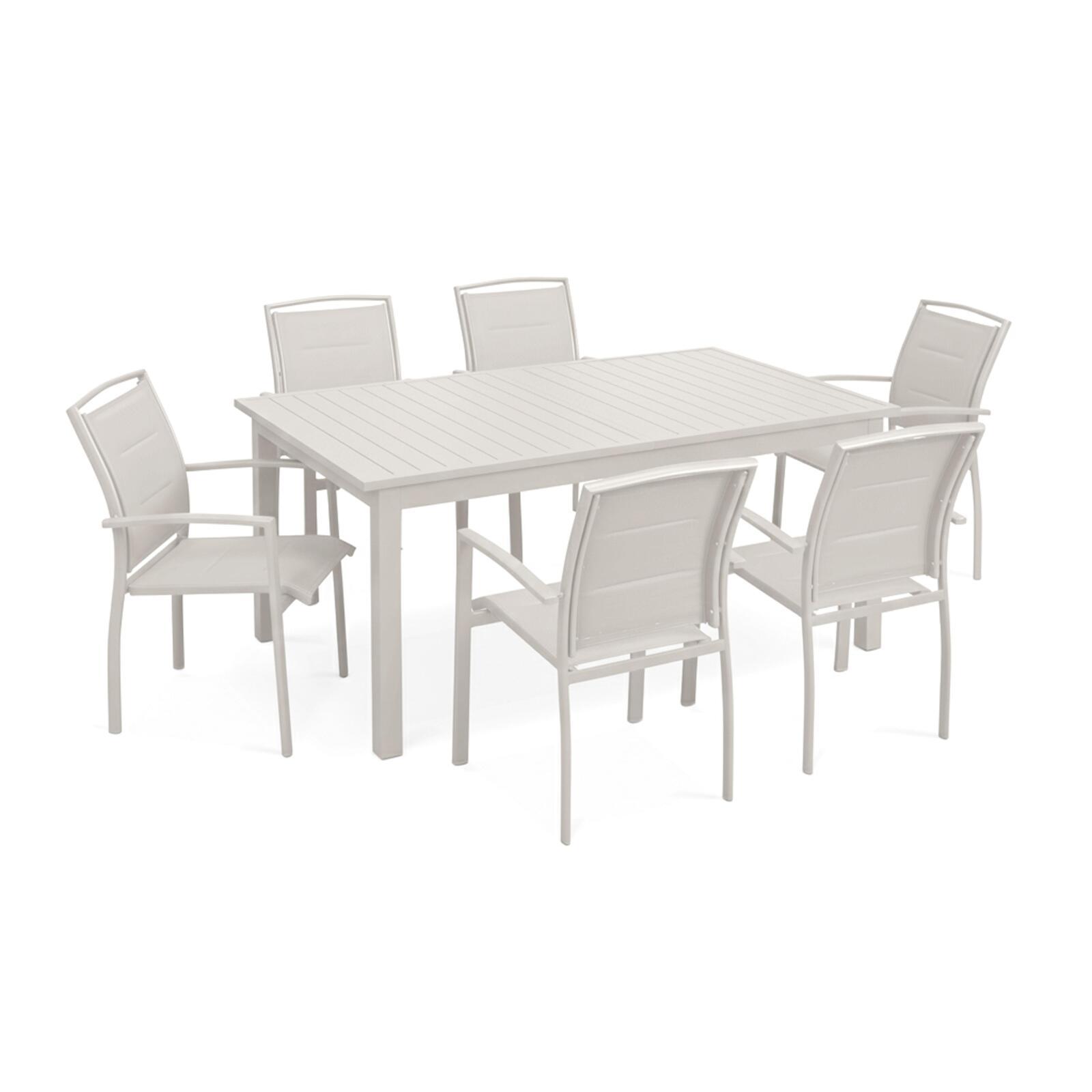 Table de jardin extensible en aluminium 174/238x100 cm et 8 chaises avec accoudoirs en textilène