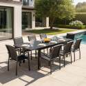 Table de jardin extensible en aluminium 174/238x100 cm et 8 chaises avec accoudoirs en textilène - Ambiance