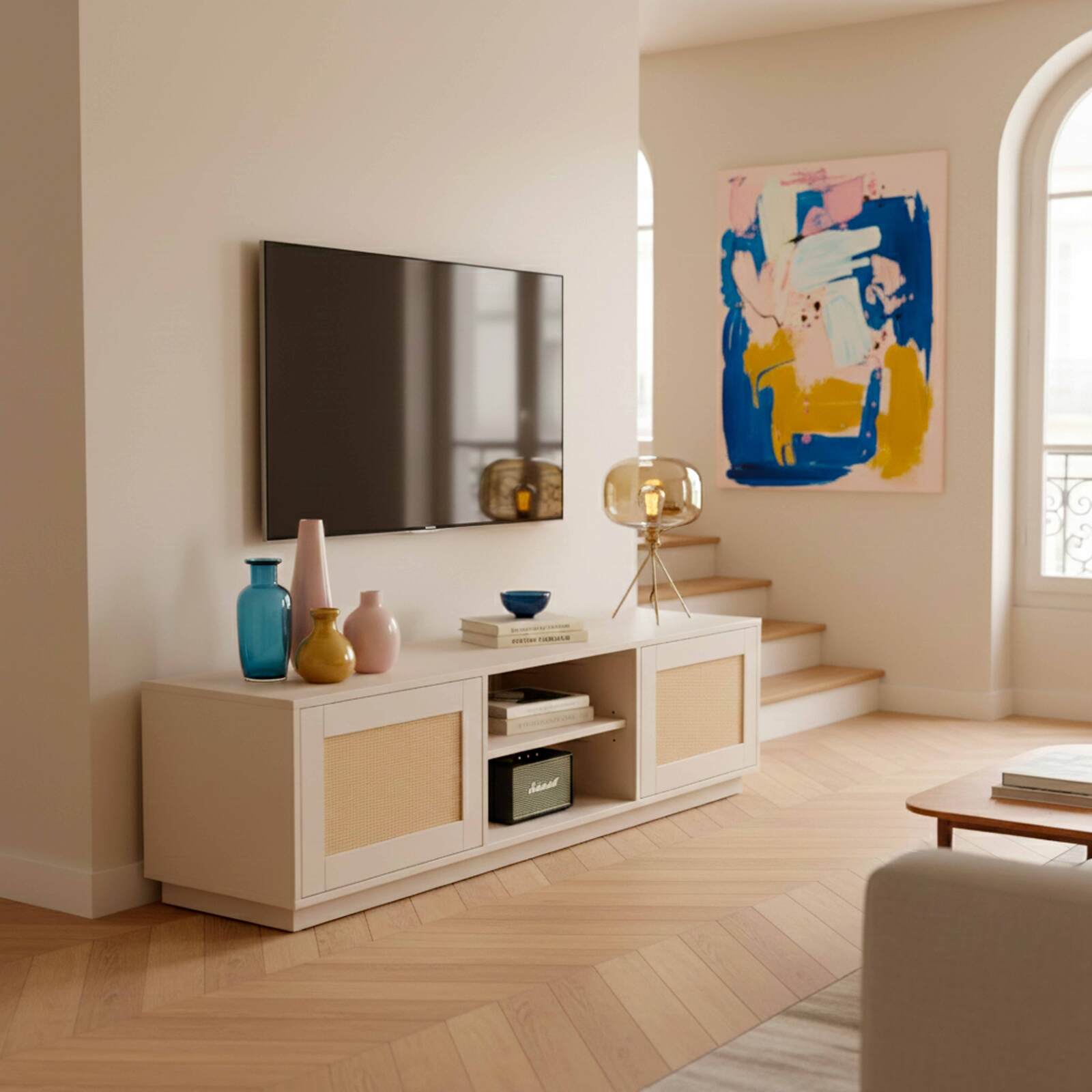 Meuble TV effet bois FSC® 160 cm style bohème