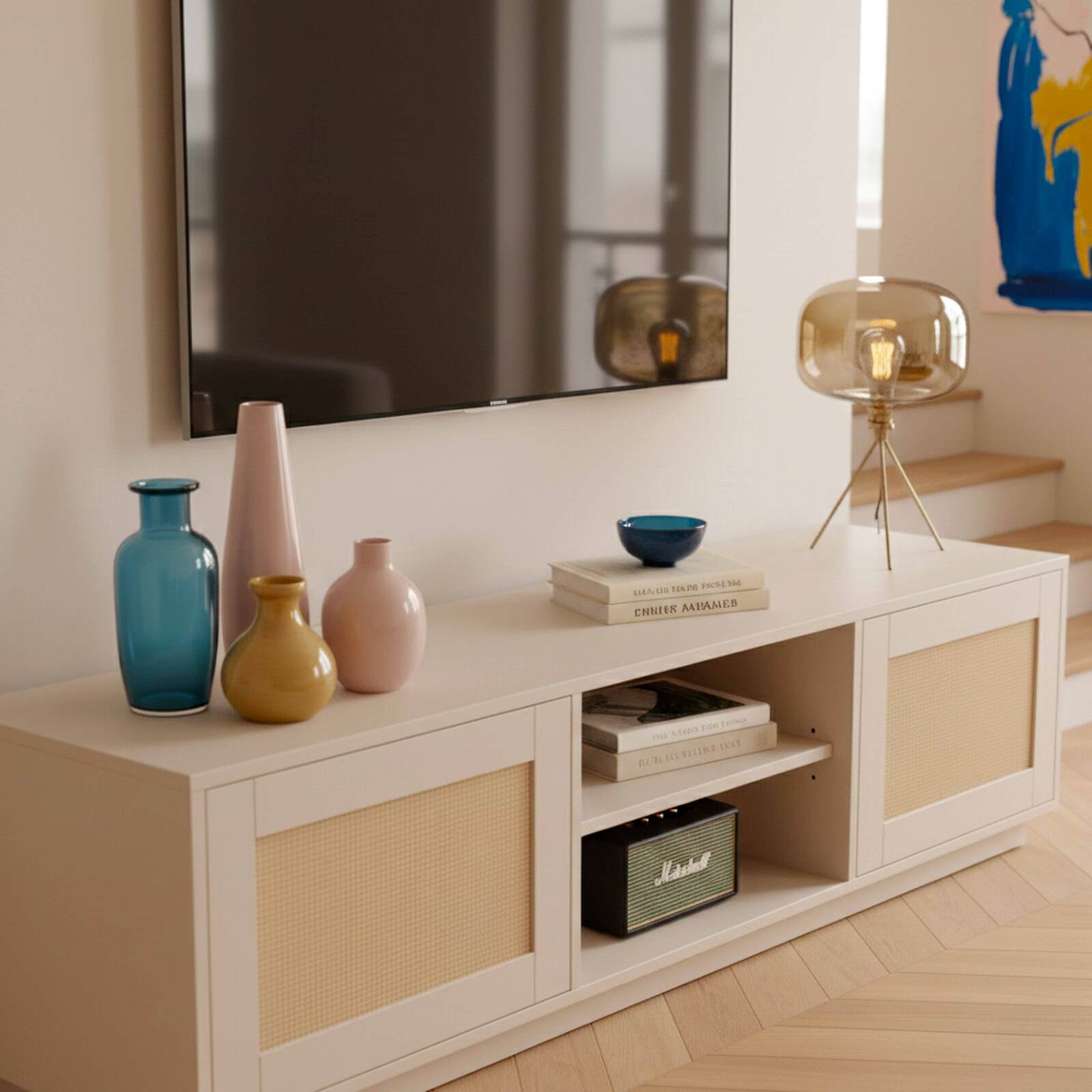 Meuble TV effet bois FSC® 160 cm style bohème