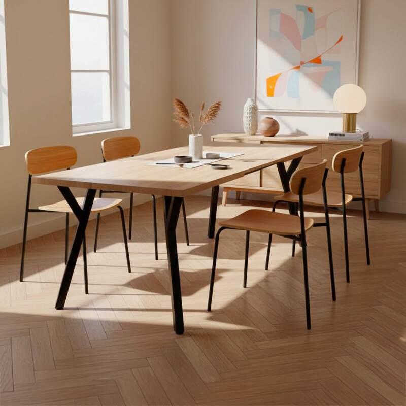 Table à manger extensible en métal et effet bois 6 à 10 personnes (7/8)