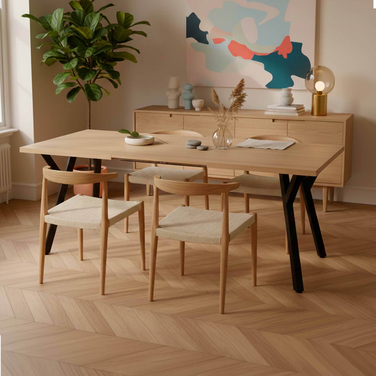 Table à manger extensible en métal et effet bois 6 à 10 personnes