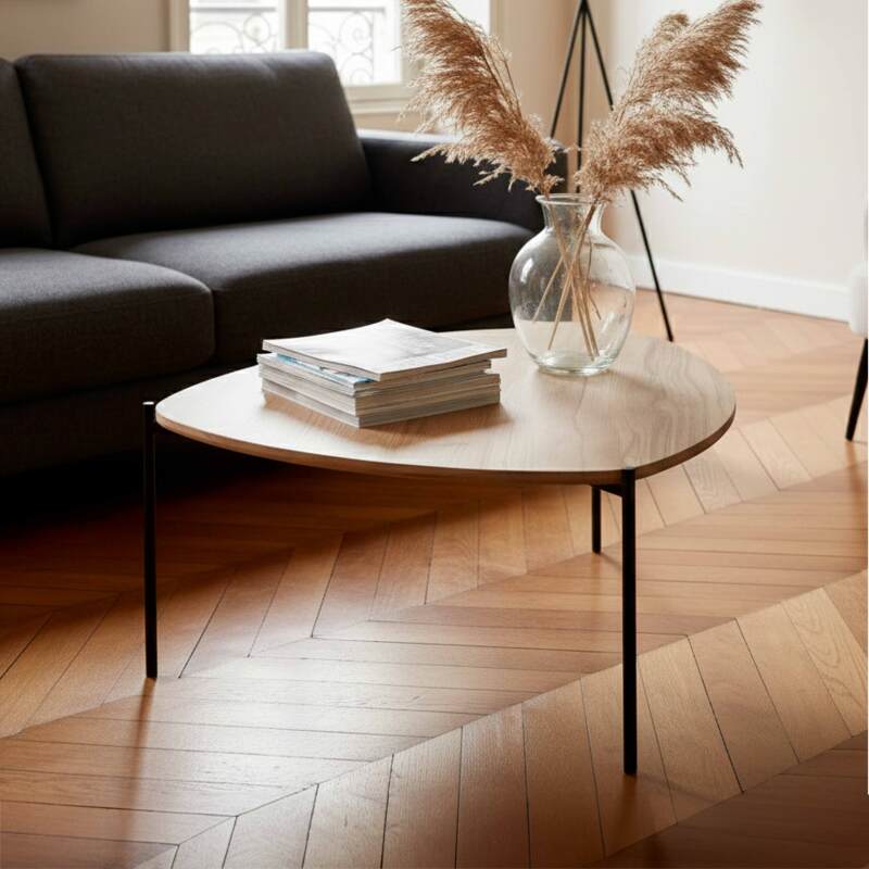 Table basse en métal et effet bois triangulaire 90x90 cm (4/6)