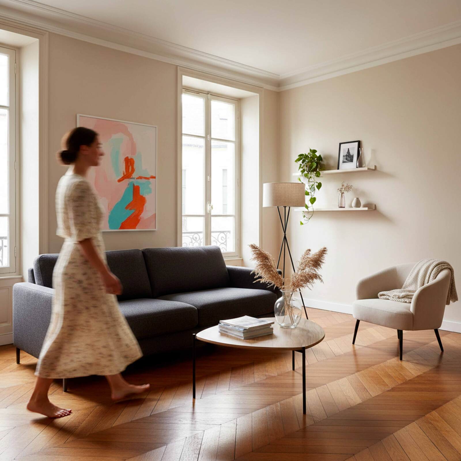 Table basse en métal et effet bois triangulaire 90x90 cm