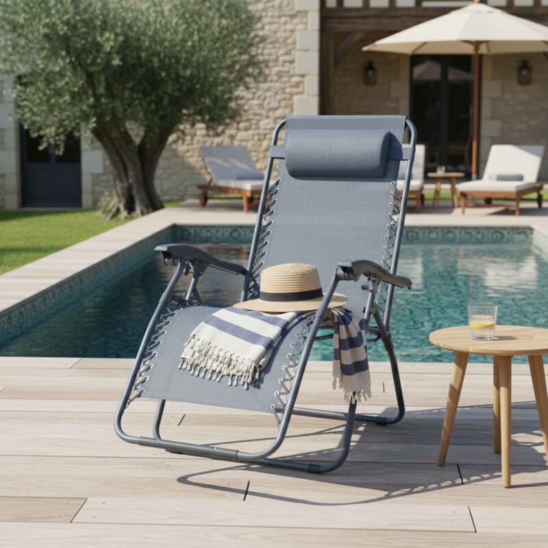 Fauteuil relax de jardin en métal et textilène inclinable - Ambiance