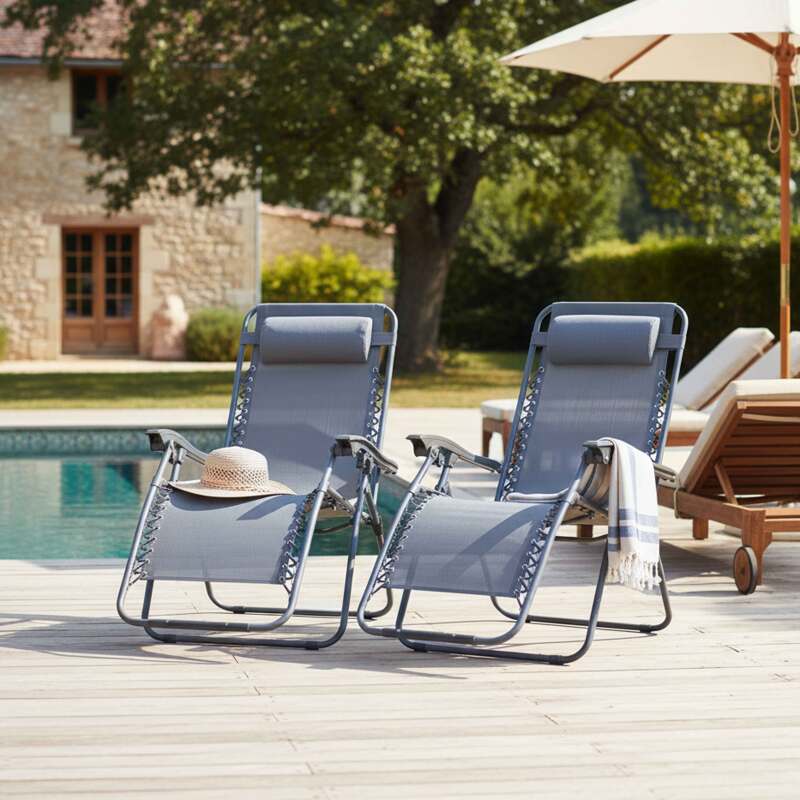 Fauteuils relax de jardin en métal et textilène inclinables - Lot de 2 - Ambiance