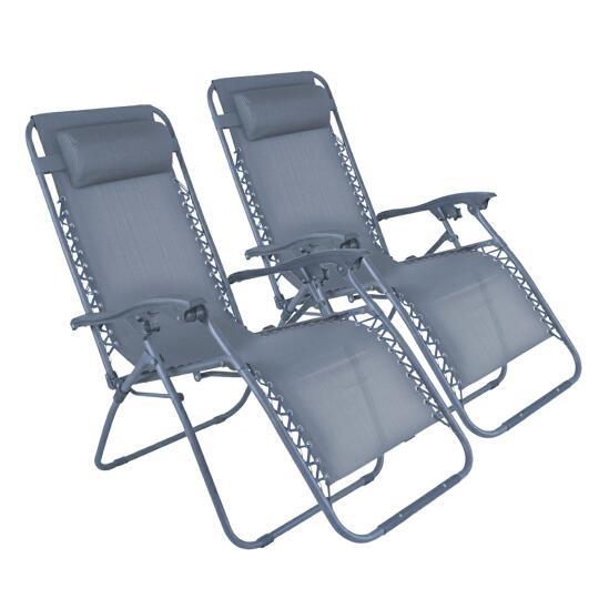 Fauteuils relax de jardin en métal et textilène inclinables - Lot de 2 | Oviala