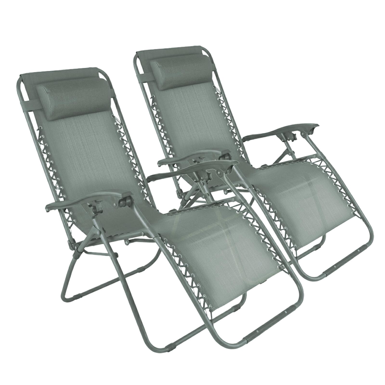 Fauteuils relax de jardin en métal et textilène inclinables - Lot de 2