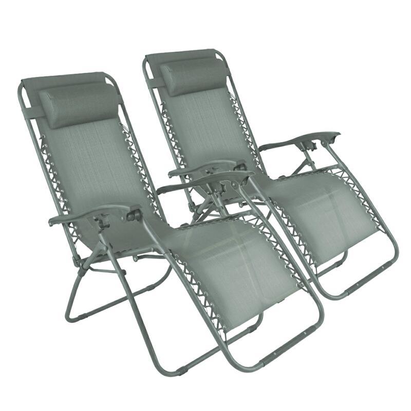 Fauteuils relax de jardin en métal et textilène inclinables - Lot de 2