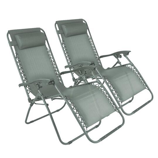 Fauteuils relax de jardin en métal et textilène inclinables - Lot de 2