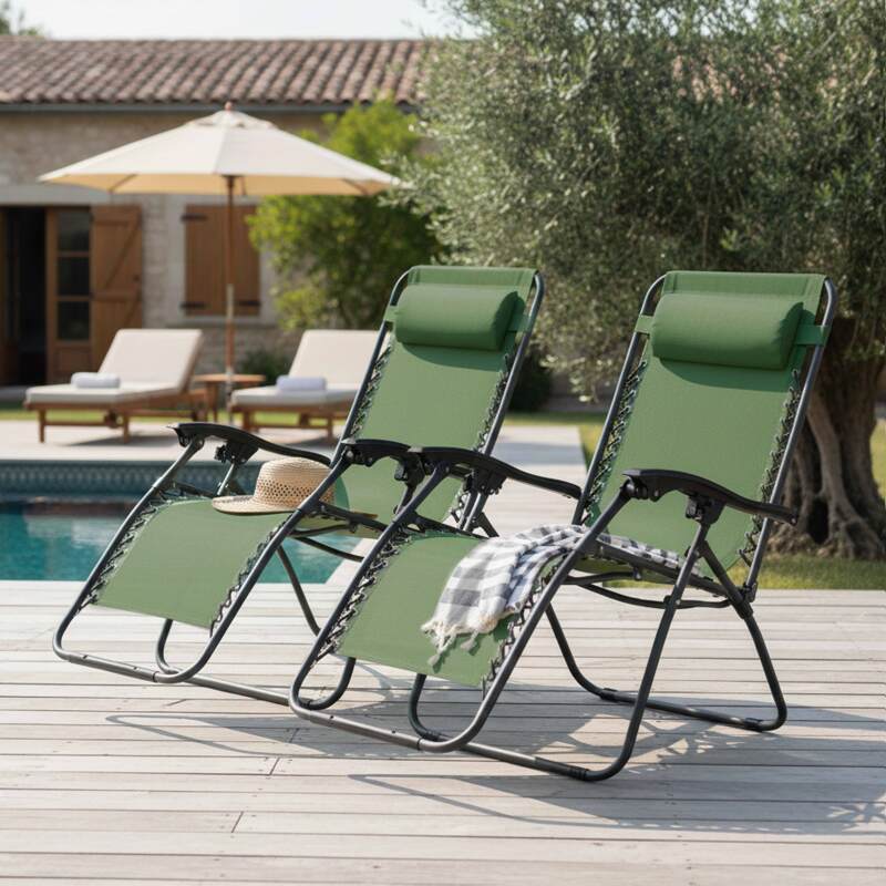 Fauteuils relax de jardin en métal et textilène inclinables - Lot de 2 - Ambiance