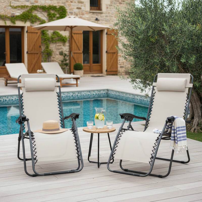 Fauteuils relax de jardin en métal et textilène inclinables - Lot de 2 - Ambiance