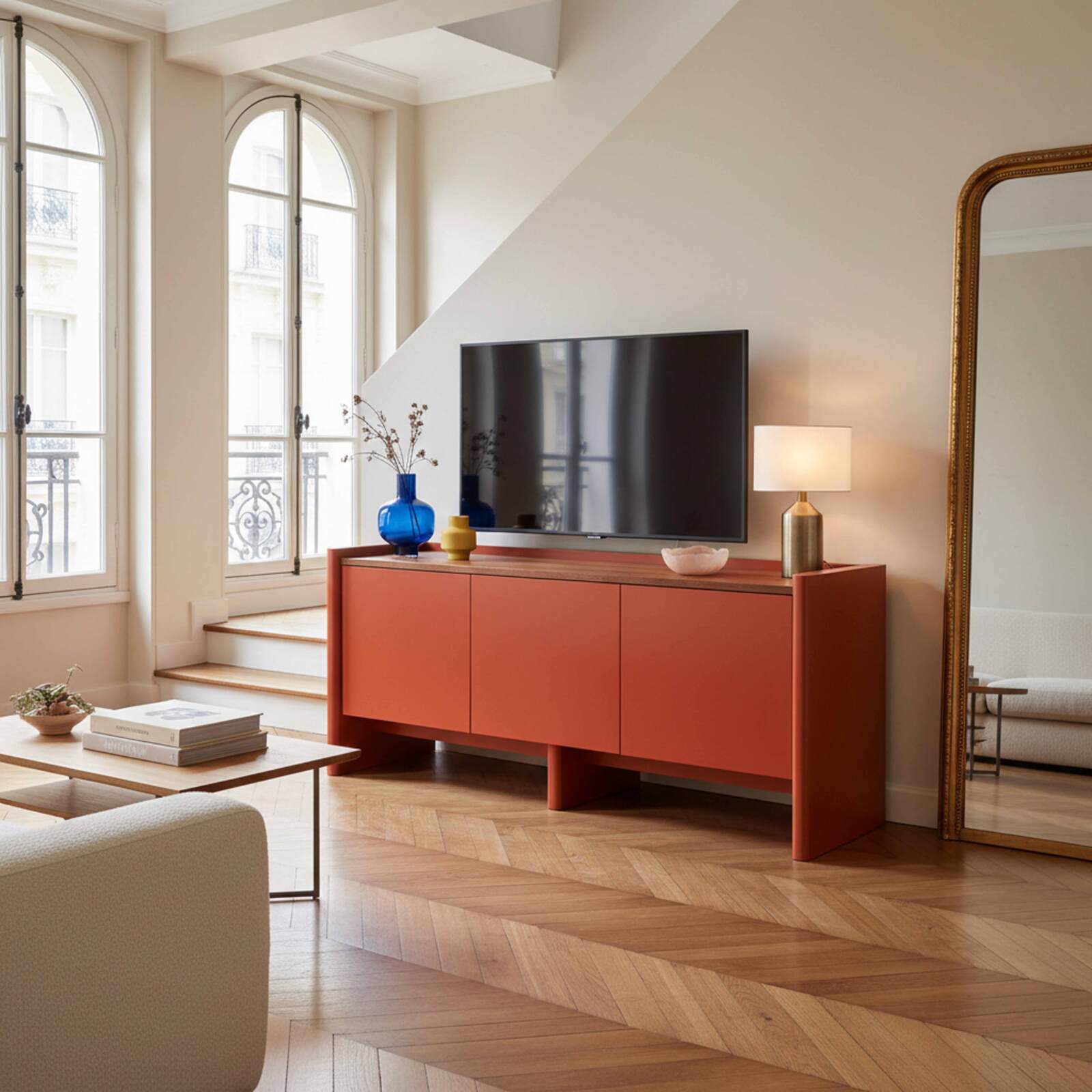 Meuble TV coloré 120 cm rétro