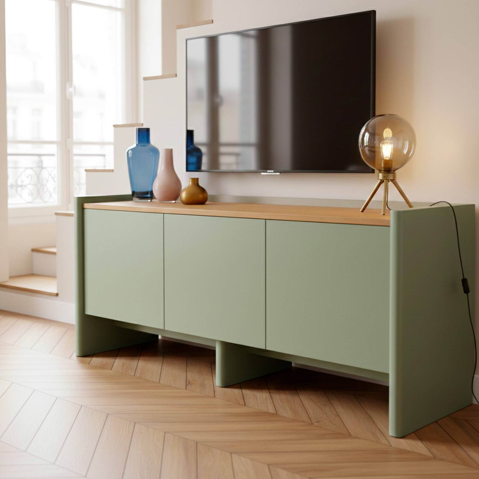 Meuble TV coloré 120 cm rétro